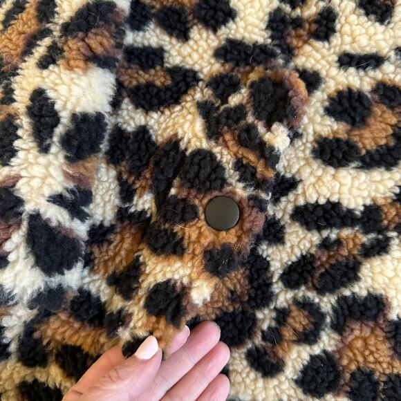 J.Crew Vintage Sherpa Leopard Snap Collar Fleece Pullover Sz Small EUC Ski Snow - Picture 9 of 12